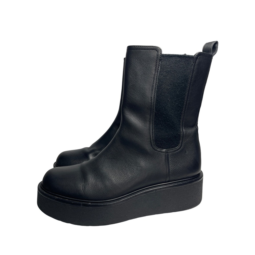 Vince Womens Brinton Platform Chelsea Boot Black Leather Mid Calf 9 M Biker Goth